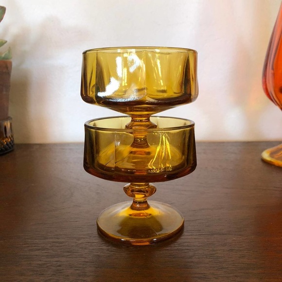 Set of 2 Amber Glass Sorbet Dishes - Picture 3 of 5